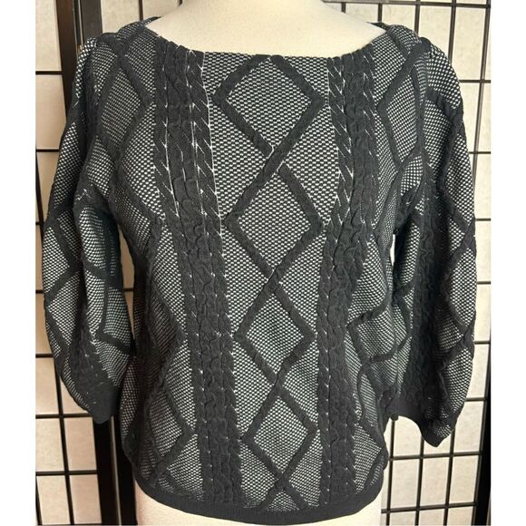 Worthington Black Embroidered Overlay Quarter Sleeve Sweater - Picture 1 of 5